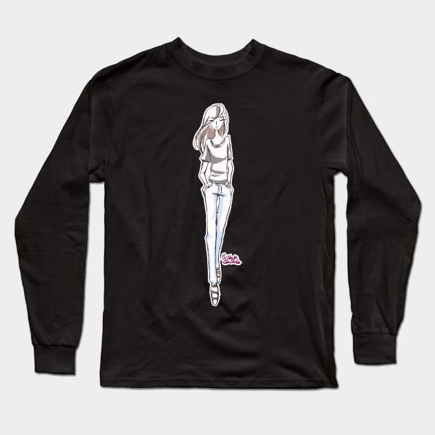 Fashion Illustration Babe 1 Long Sleeve T-Shirt by BonBonBunny